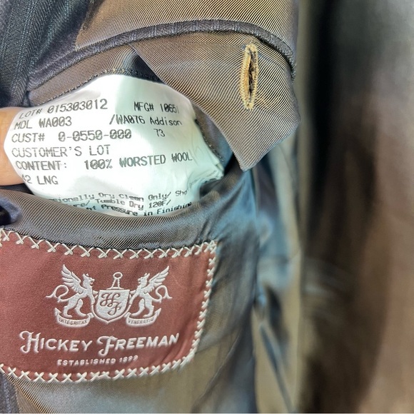 HICKEY FREEMAN 100% Worsted Wool Two Button Blazer Sz 48L Grey Blue - Picture 7 of 7